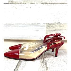 Susan Van Der Linde Women 8 Red Patent Leather Slingback Designer Pump Heels NEW